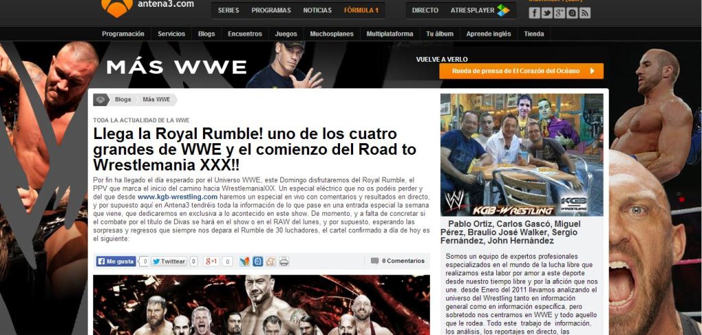 Nueva entrada semanal en «MÁS WWE»,  el Blog de Antena&nbsp;3.