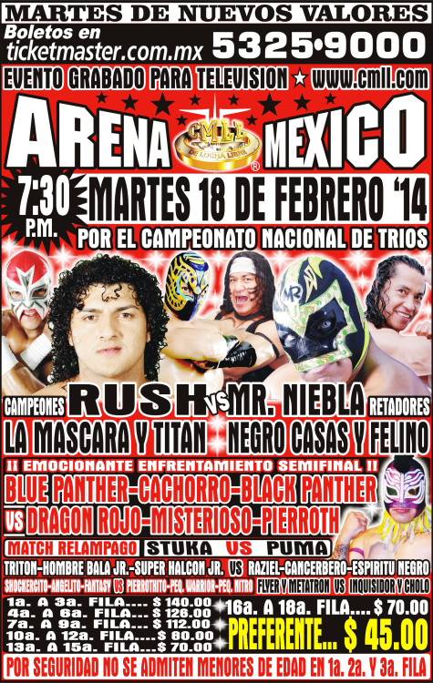 México: Resultados de la función de CMLL en la Arena México&nbsp;(18/02/2014)