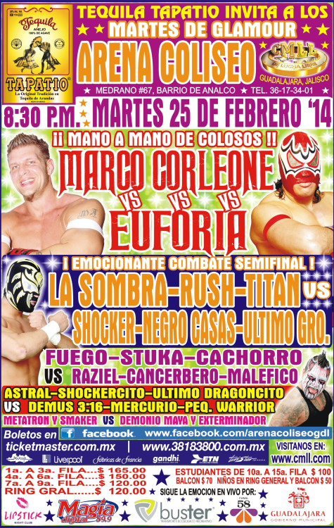 México: Resultados CMLL  Arena Coliseo Guadalajara&nbsp;(25/02/2014)