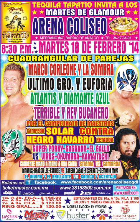 México: Resultados CMLL arena Coliseo Gudalajara (18/02/2014)