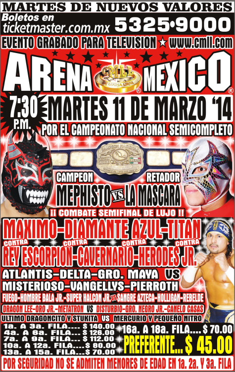 México: Resultados CMLL Arena México&nbsp;(11/03/2014)