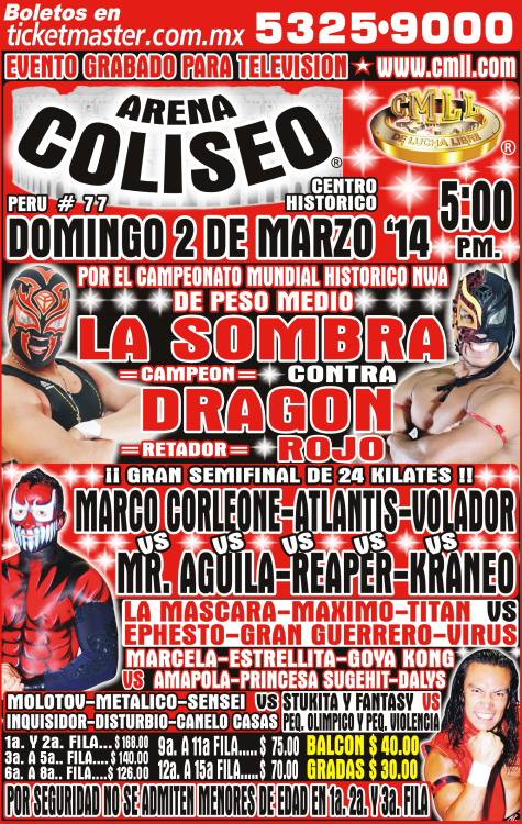 México: Resultados CMLL arena Coliseo&nbsp;(02/03/2014)