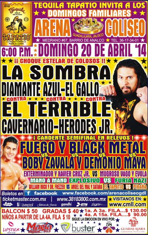 México: Resultados CMLL Arena Coliseo Guadalajara (20/04/2014)
