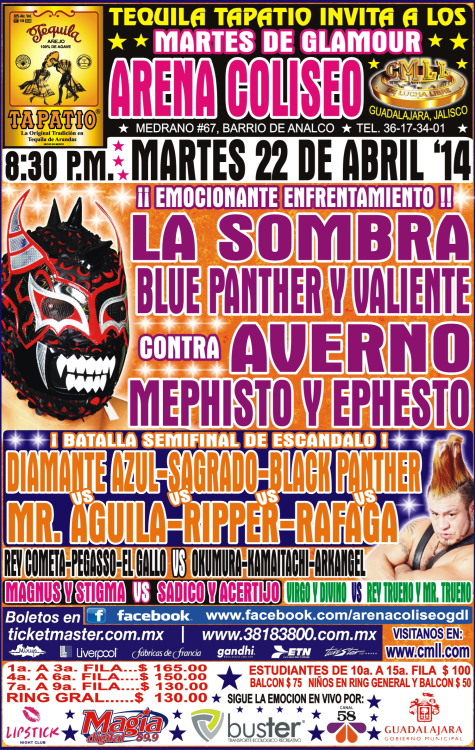 México: Resultados CMLL Arena Coliseo Guadalajara&nbsp;(22/04/2014)
