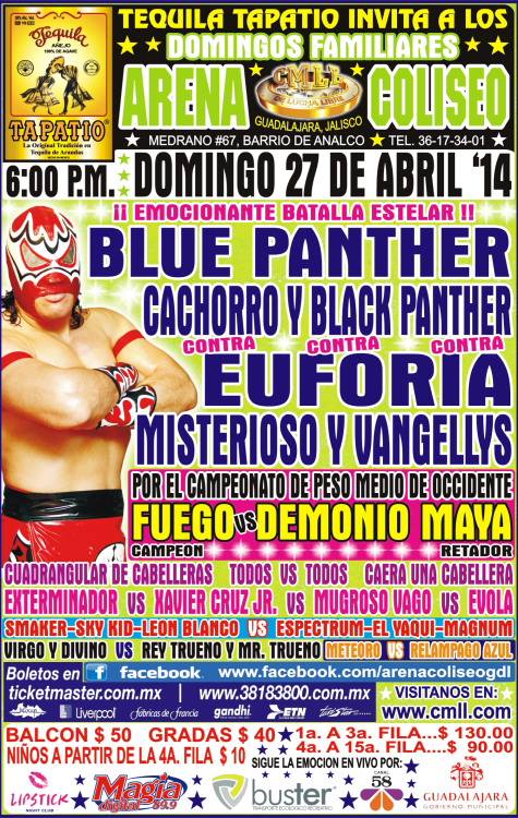 México: Resultados CMLL Arena Coliseo Guadalajara&nbsp;(27/04/2014)