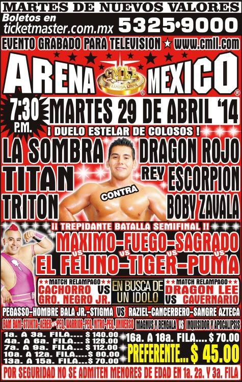 México: Resultados CMLL ARENA MÉXICO (29/04/2014)