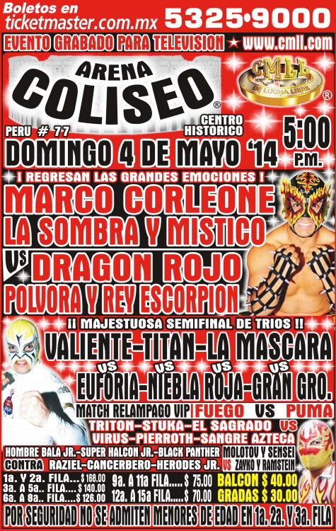México: Resultados CMLL Arena Coliseo&nbsp;(04/05/2014)