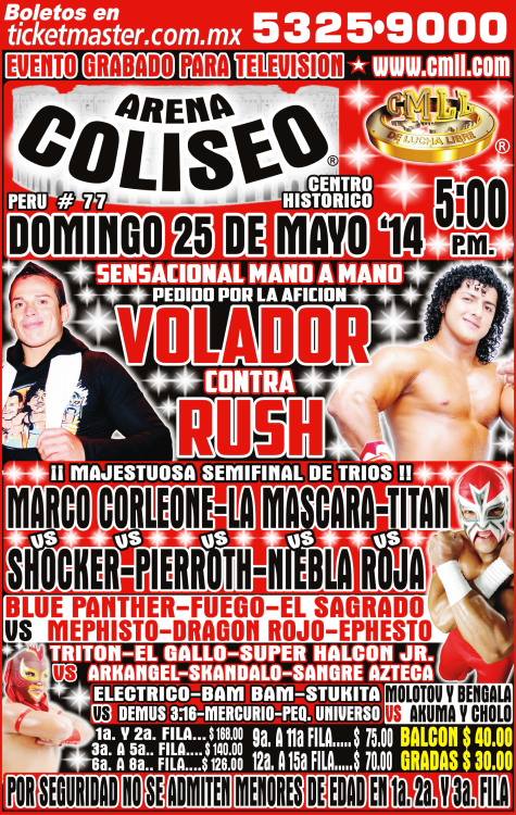 México: Resultados CMLL Arena Coliseo&nbsp;(25/05/2014)