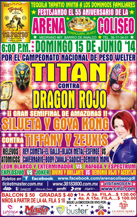 México: Resultados CMLL Arena Coliseo de Guadalajara&nbsp;(15/06/2014)
