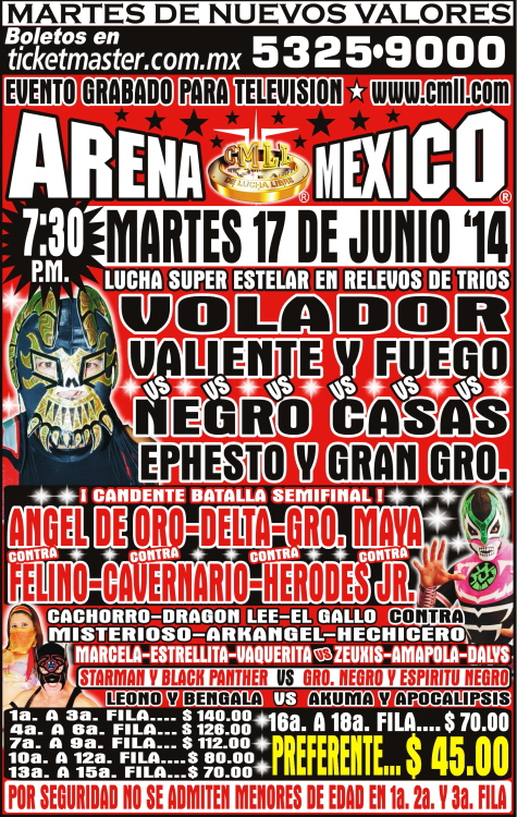 México: Resultados CMLL Arena México&nbsp;(17/05/2014)