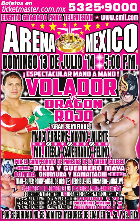 México: Resultados CMLL Arena México&nbsp;(13/07/2014)