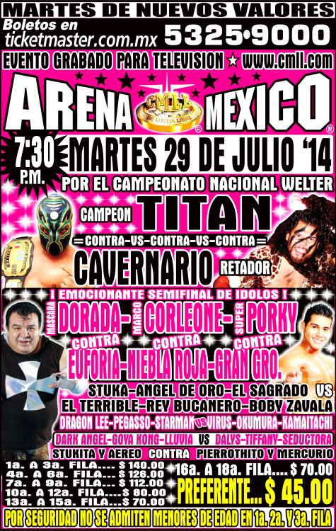 México: Resultados CMLL Arena México&nbsp;(29/07/2014)