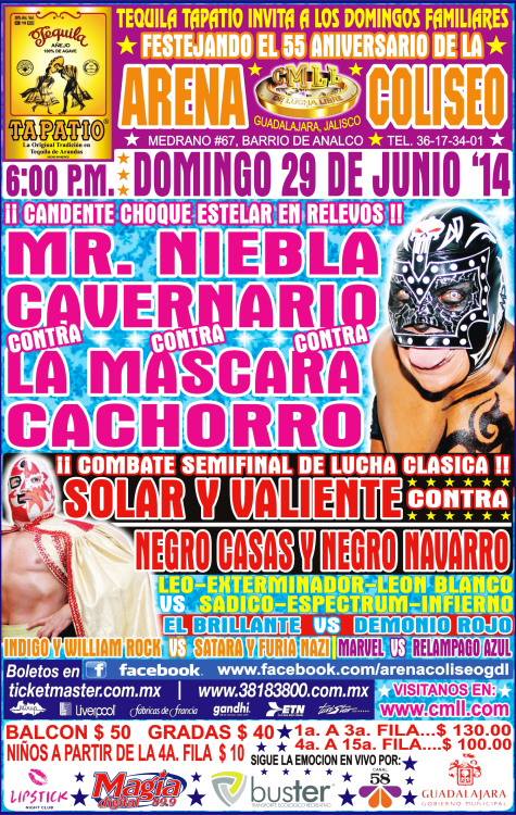 México: Resultados CMLL Arena  Coliseo de Guadalajara&nbsp;(29/06/2014)