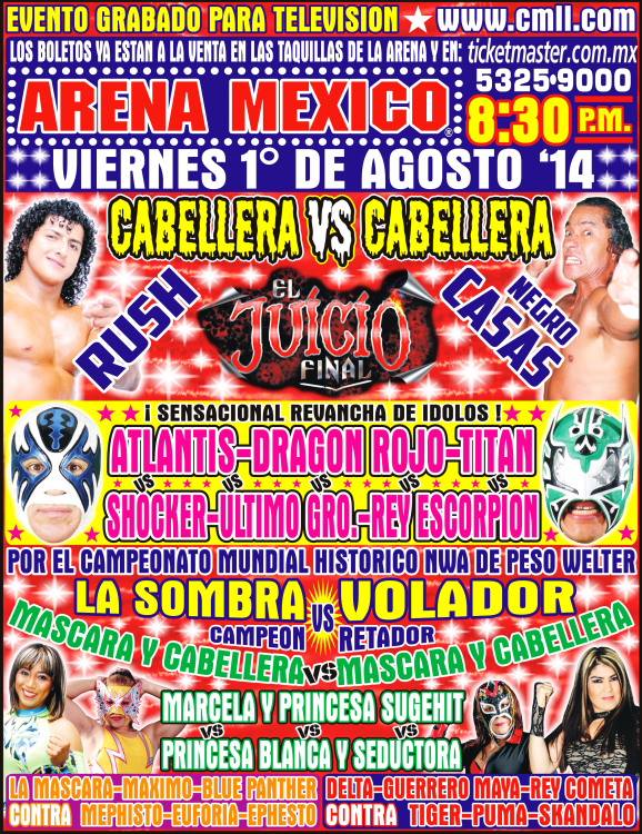 México: Resultados de la función de CMLL «El Juicio Final 2014» Rush rapa a Negro Casas&nbsp;(01/08/2014)