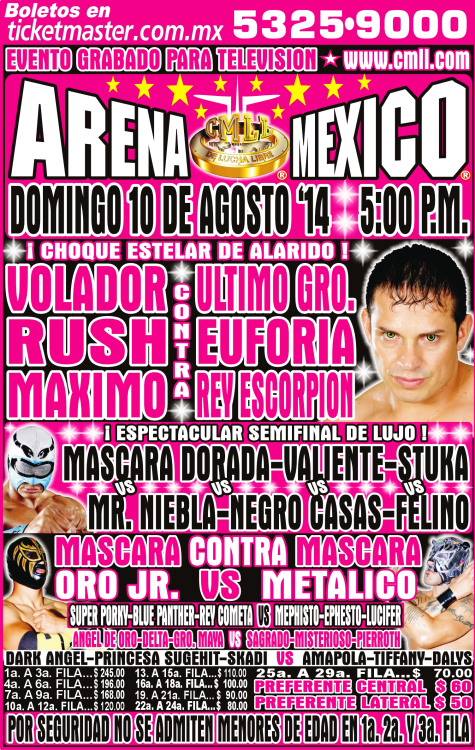 México: Resultados CMLL Arena México&nbsp;(10/08/2014)