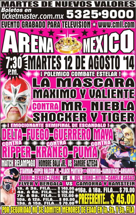 México: Resultados CMLL Arena México (12/08/2014)