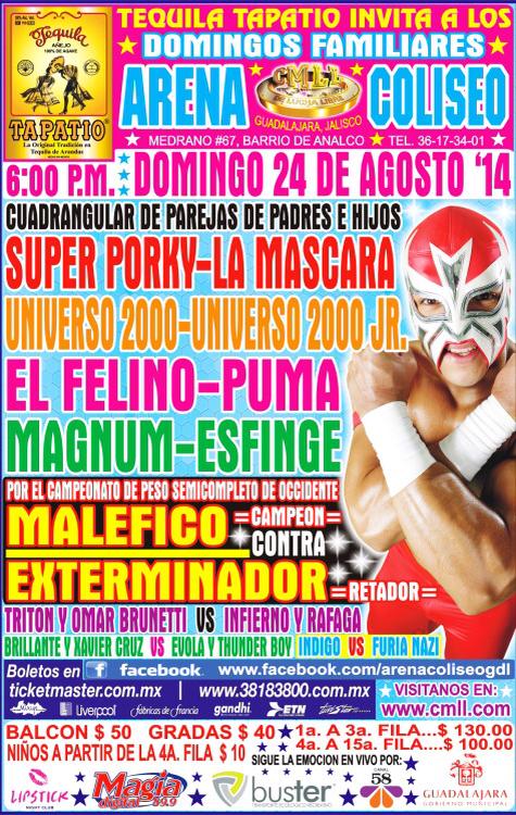 México: Resultados CMLL ARENA COLISEO GUADALAJARA&nbsp;(24/08/2014)