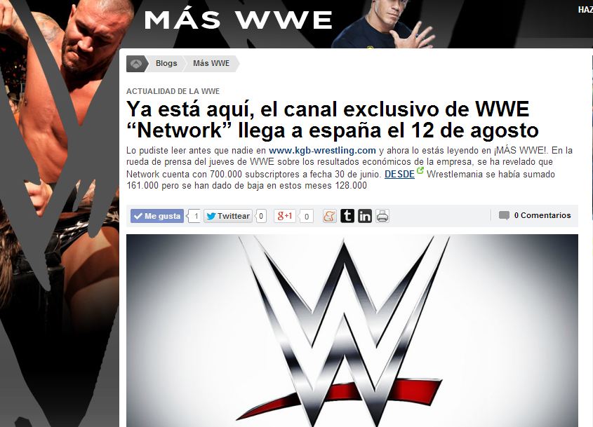 Nueva entrada en el Blog de Antena 3 «MÁS&nbsp;WWE»
