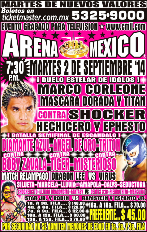 México: Resultados CMLL Arena México&nbsp;(02/09/2014)