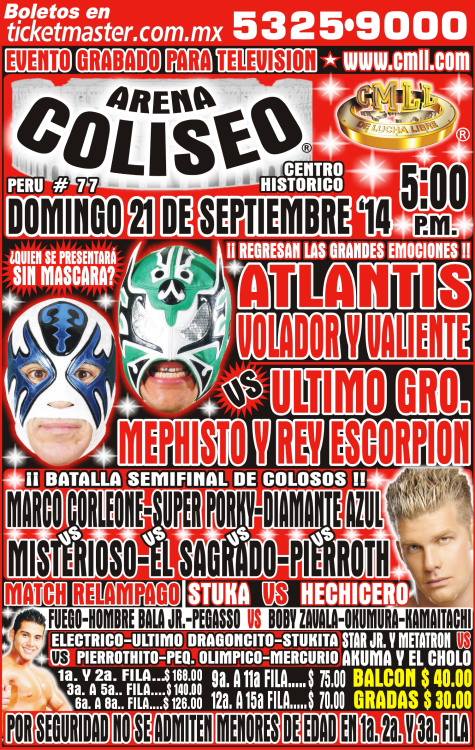 México: Resutlados CMLL Arena Coliseo (21/09/2014)