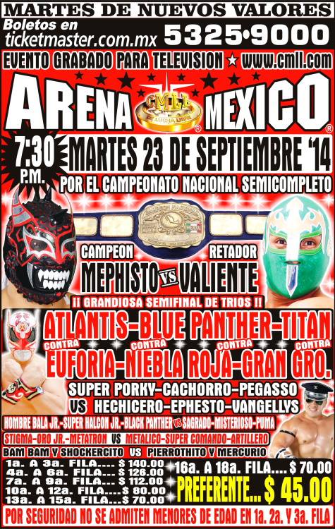México: Resultados CMLL Arena México&nbsp;(23/09/2014)