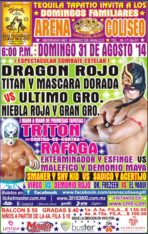 México: Resultados CMLL Arena Coliseo Guadalajara&nbsp;(31/08/2014)