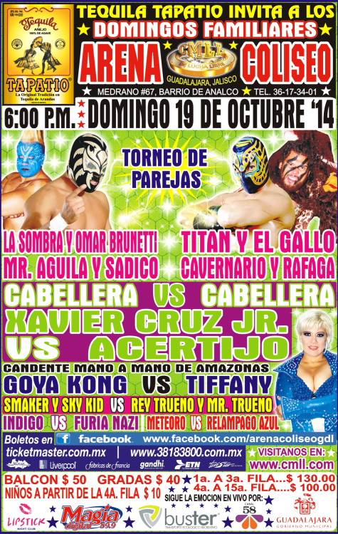 México: Resultados CMLL Arena Coliseo Guadalajara&nbsp;(19/10/2014)