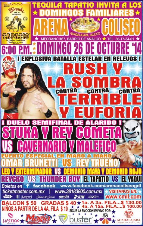 México: Resultados CMLL Arena Coliseo Guadalajara (26/10/2014)