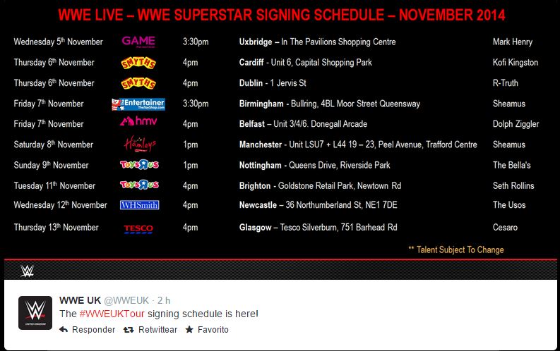 WWE. FECHAS DE FIRMAS ANUNCIADAS EN LA GIRA EUROPEA A SU PASO POR UK. ¿PASARÁ LO MISMO EN&nbsp;ESPAÑA?