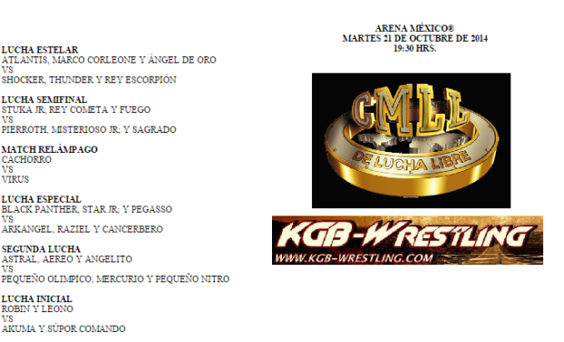 Cartelera CMLL 21 de Octubre