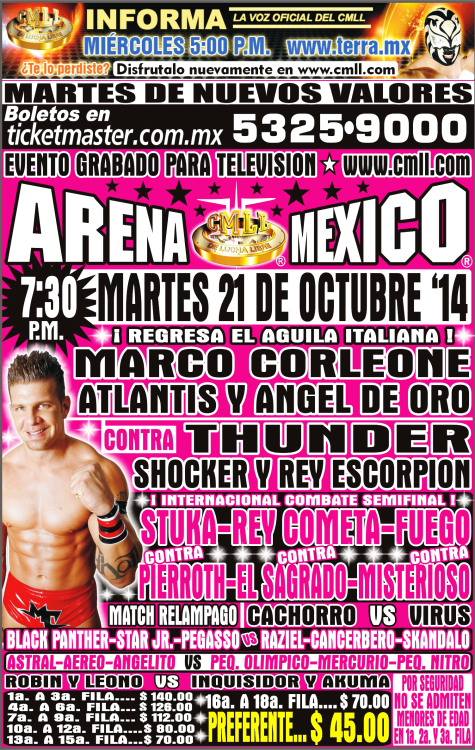 México: Resultados CMLL Arena México&nbsp;(21/10/2014)