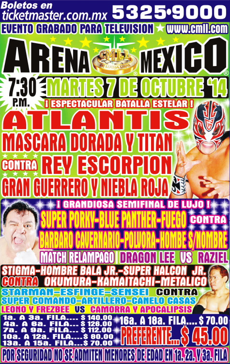 México: Resultados CMLL Arena México&nbsp;(07/10/2014)
