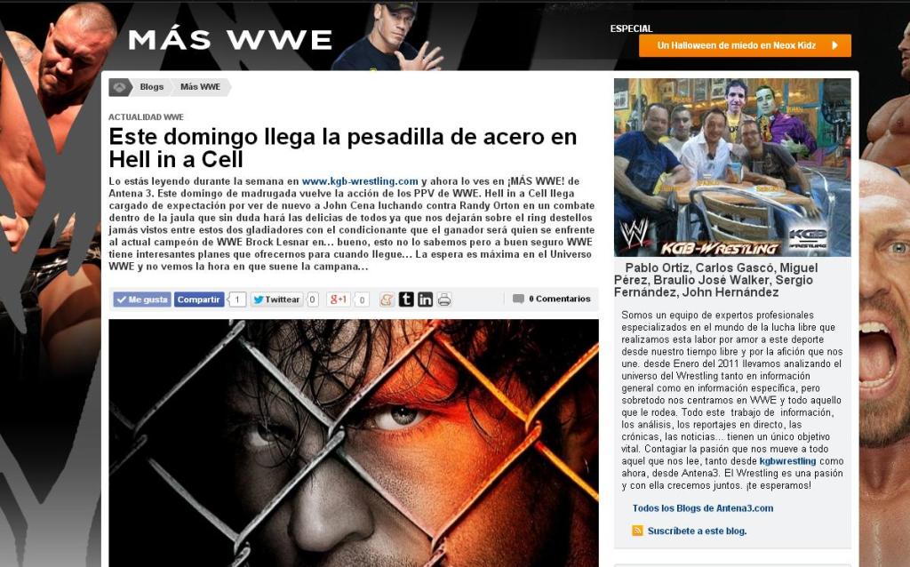 NUEVA ENTRADA SEMANAL EN EL BLOG DE ANTENA 3 «MÁS&nbsp;WWE»