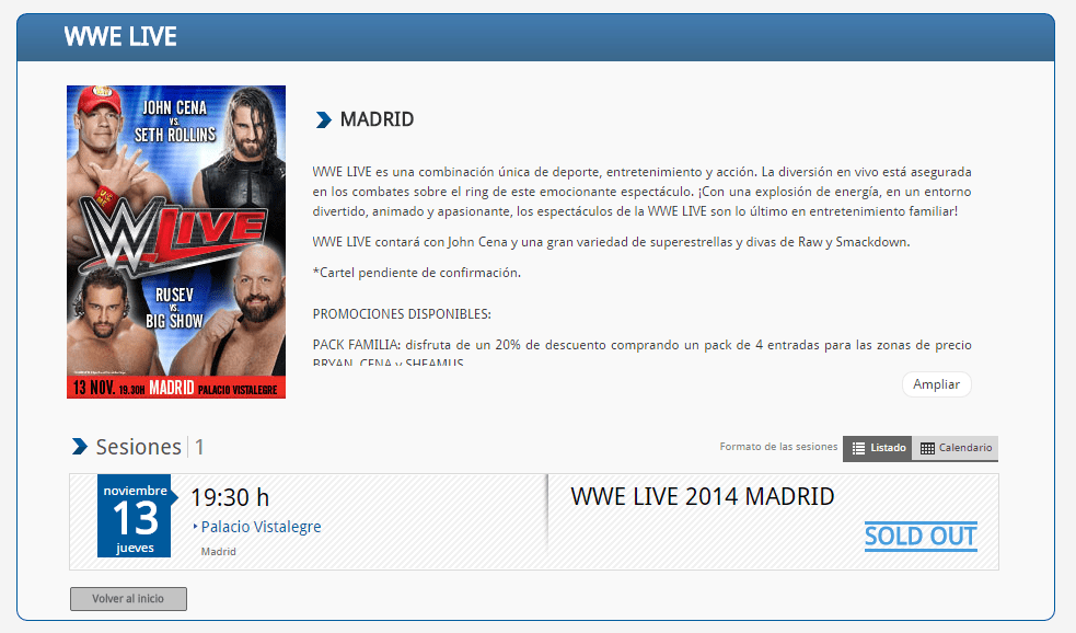 #WWEMadrid: «Sold Out». El Palacio de Vistalegre estará lleno para el&nbsp;show