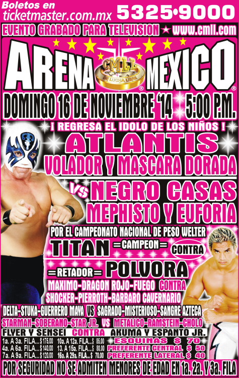México: Resultados CMLL Arena México&nbsp;(16/11/2014)