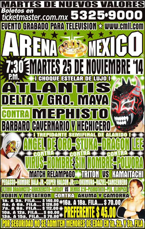 México: Resultados CMLL Arena México&nbsp;(25/11/2014)