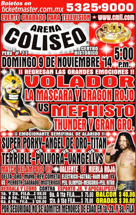 México: Resultados CMLL Arena Coliseo&nbsp;(09/11/2014)