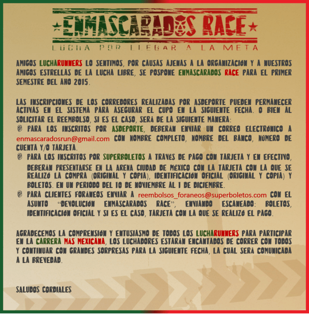 Comunicado Enmascarados Race