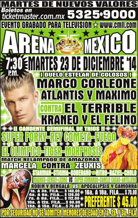 Resultados CMLL arena México&nbsp;(23/12/2014)