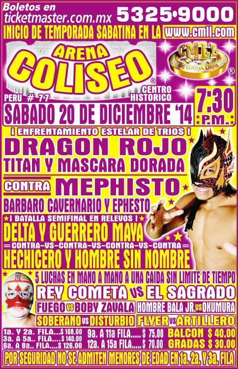 Resultados de la función de CMLL del sábado 20 de diciembre en la Arena&nbsp;Coliseo