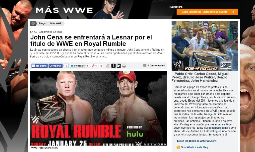 NUEVA ENTRADA EN EL BLOG «MÁS WWE» DE ANTENA&nbsp;3