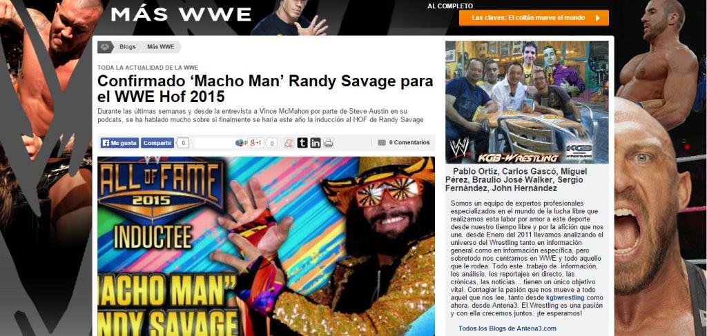 Nueva entrada en el blog de Antena 3 «MÁS&nbsp;WWE»