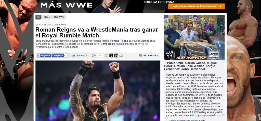 Nueva entrada en el Blog de Antena 3 «MÁS&nbsp;WWE»