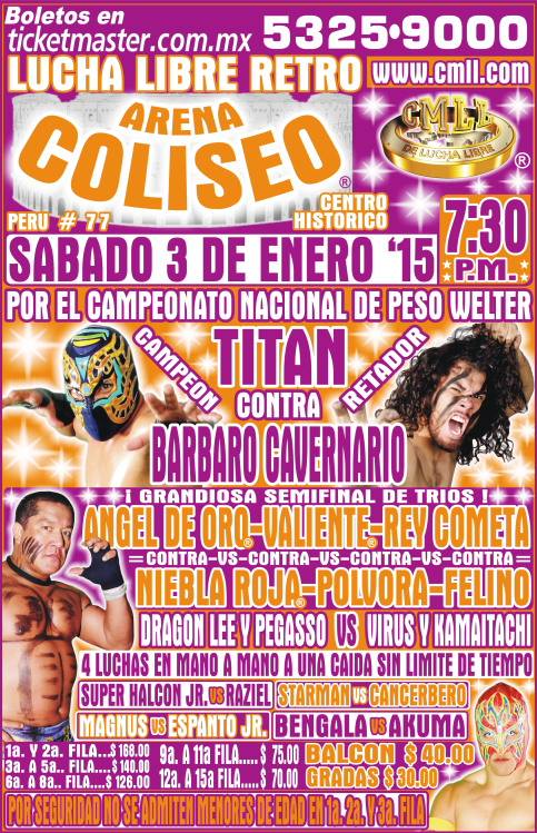 Resultados del CMLL en la Arena Coliseo&nbsp;(03/01/2014)