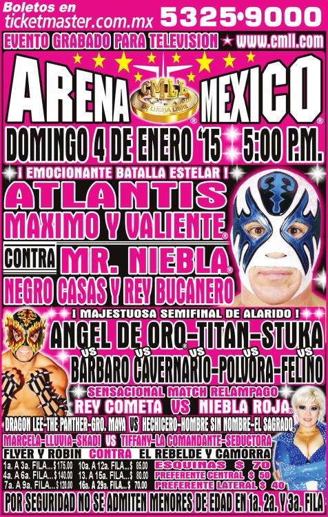 Resultados CMLL Arena México&nbsp;(04/01/2015)