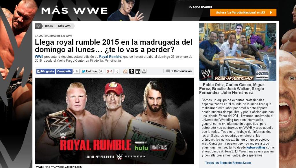 Nueva entrada publicada en el blog exclusivo de Antena 3 «MÁS&nbsp;WWE»