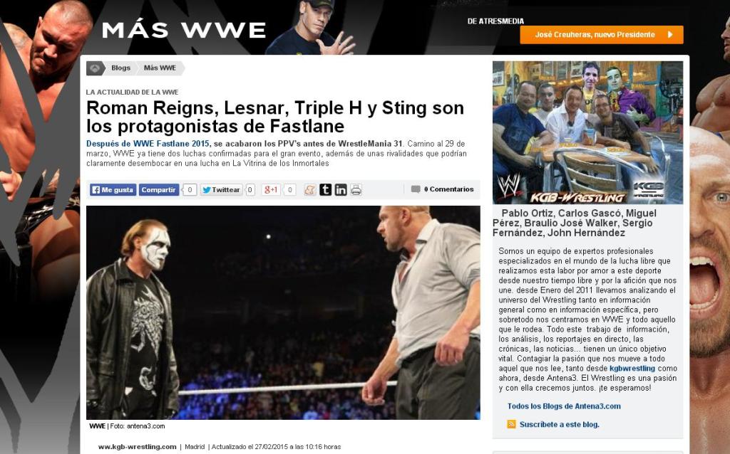 Nueva entrada en el blog exclusivo de Antena 3 «MÁS&nbsp;WWE»