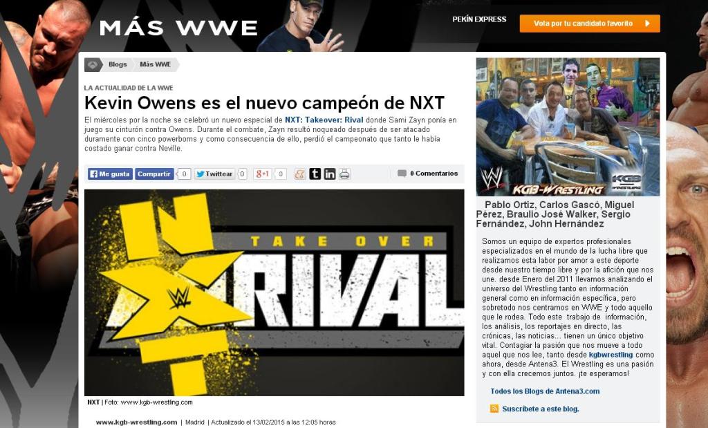 Nueva entrada semanal en el Blog exclusivo de Antena 3 «MÁS&nbsp;WWE»