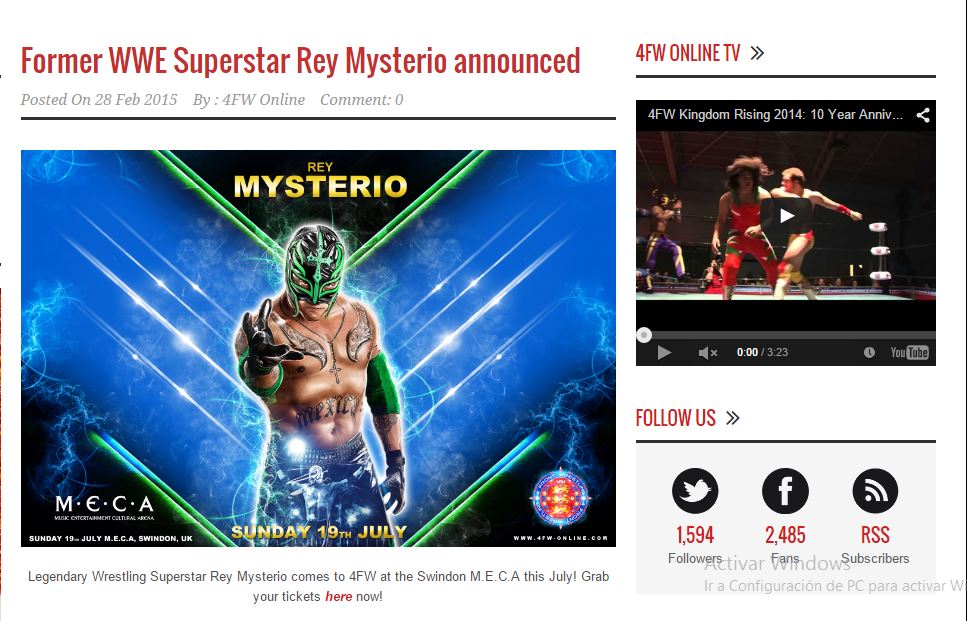 Actualidad de Rey Mysterio: Anunciado para el evento de 4FW en UK para&nbsp;Julio.