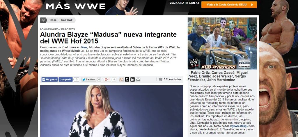 Nueva entrada en el Blog exclusivo de Antena 3 «MÁS&nbsp;WWE»